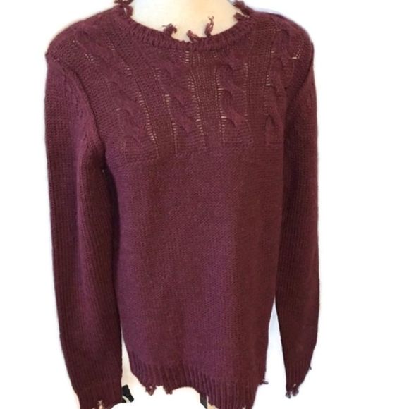 NWT Jack and Jones Burgundy Distressed Sweater - Picture 3 of 8